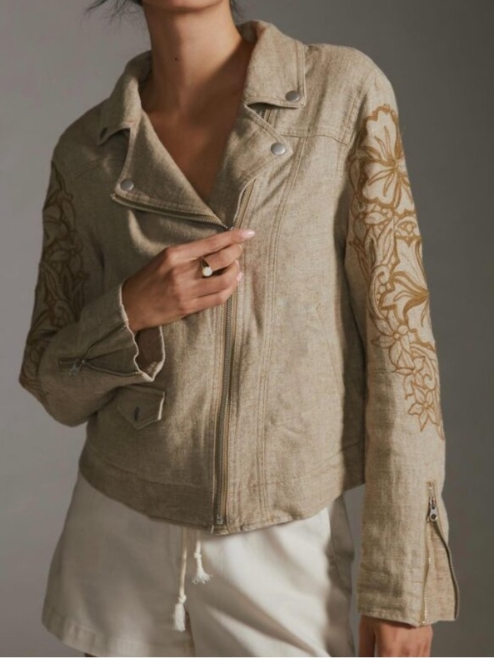 Anthropologie Tessa Embroidered Moto Jacket